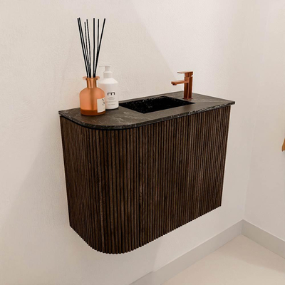 Mondiaz JOYA-DLUX 51.6cm toiletmeubel - ronding links kleur Walnut - Wastafel FAYE positie Rechts 1 kraangat kleur Lava.