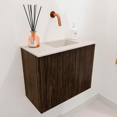 Mondiaz JOYA-DLUX 50cm meuble de toilette - couleur Walnut - Vasque FAYE position Droite Sans trou de robinet couleur Meli.