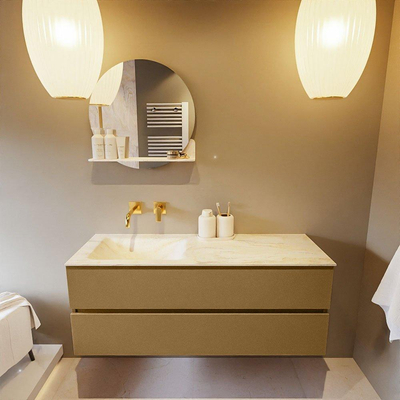 Mondiaz VICA-DLUX ensemble de meuble de salle de bain - 130cm - meuble sous-vasque oro - 2 tiroirs - lavabo encastré cloud gauche - sans trous de robinet - version haute de 60cm - ostra