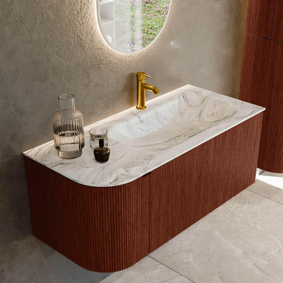 Mondiaz KURVE-DLUX Badkamermeubelset - 105x46x40cm - 1 lade - 1 deur - wastafel solid surface - rechts - 1 kraangat - Ruby