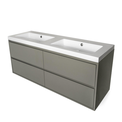 BRAUER Foggia meuble pour lavabo 140x45.7x5cm 2 lavabos 2 trous pour robinet marbre minérale blanc brillant