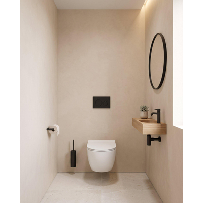 Pack WC QeramiQ Dely Swirl Compact - réservoir encastrable Geberit UP320 - avec bâti-support Burda - abattant slim - plaque de commande en plastique anthracite mat - boutons ronds - blanc brillant