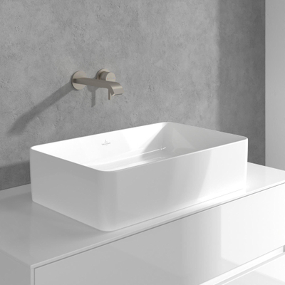 Villeroy & Boch Dawn wastafeluitloop set - zonder pop up - wandmontage afbouwdeel - Brushed Nickel (rvs)