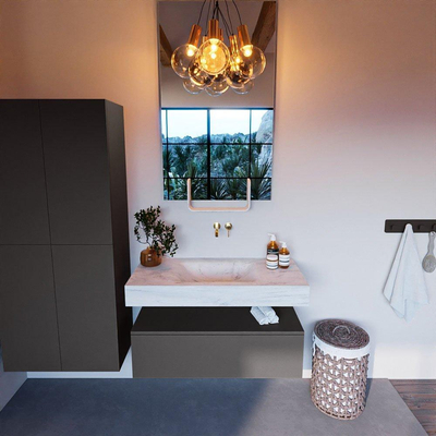 Mondiaz ALAN-DLUX Ensemble de meuble - 100cm - meuble Dark grey mat - 1 tiroir - Lavabo Cloud Opalo suspendu - vasque Centre - 0 trous de robinet