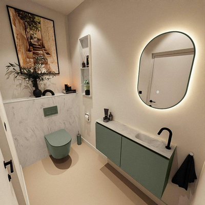 MONDIAZ TURE-DLUX Meuble WC 100cm Army. Lavabo EDEN Opalo position droite. Avec 1 trou de robinet.