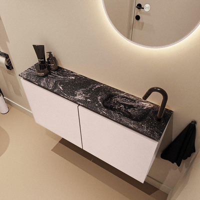 MONDIAZ TURE-DLUX Meuble WC 100cm Rosee. Lavabo EDEN Lava position droite. Avec 1 trou de robinet.