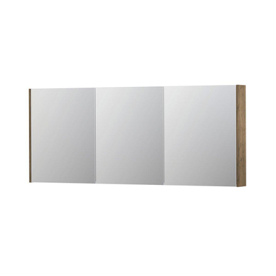 INK SPK2 Spiegelkast - 180x14x74cm - 3 deuren - dubbelzijdige Spiegel - schakelaar en stopcontact - MFC Naturel eiken