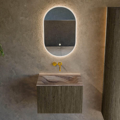 MONDIAZ KURVE-DLUX Meuble de salle de bains 60cm couleur Shadow avec 1 tiroir et 0 porte. Lavabo CLOUD central sans trou de robinet Sombra.