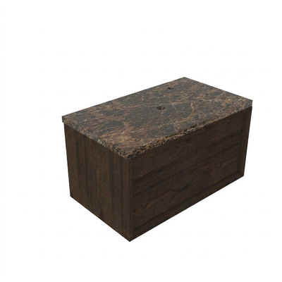 Saniclass Holz Frame Ensemble meuble de salle de bains - 80x45x43cm - Plan de travail en pierre naturelle Noche dark emperador - 1 trou de robinet - 1 tiroir - chêne charcoal mat (bois)