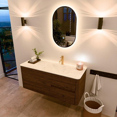 Mondiaz CIRO-DLUX Ensemble de meubles de salle de bains - 120x45x50cm - Vasque solid surface Opalo - 1 bassin à droite - 1 trou de robinet - 2 tiroirs - Dusk