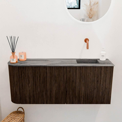 Mondiaz JOYA-DLUX 101.6cm toiletmeubel - ronding links kleur Walnut - Wastafel FAYE positie Rechts Zonder kraangat kleur Sombra.
