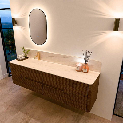 Mondiaz CIRO-DLUX Ensemble de meubles de salle de bains - 180x45x50cm - Plan-vasque Solid surface Meli - 1 vasque à gauche - 1 trou de robinet - 4 tiroirs - Dusk