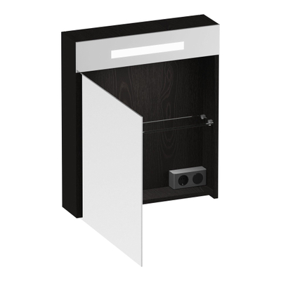 BRAUER Promise Deluxe spiegelkast - 60x70x15cm - met verlichting 1 linksdraaiende dubbelzijdige spiegeldeur Timber Black