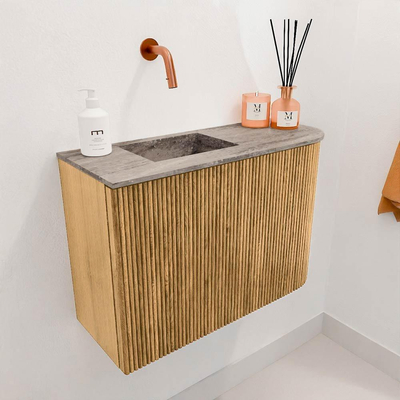 Mondiaz JOYA-DLUX 61.6cm toiletmeubel - ronding rechts kleur Oak - Wastafel FAYE positie Links Zonder kraangat kleur Oza.