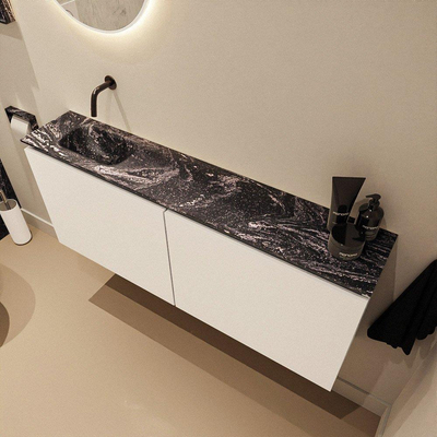 MONDIAZ TURE-DLUX Meuble de toilettes 120 cm Talc. EDEN lavabo Lava position gauche. Sans trou de robinet.
