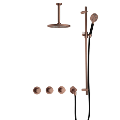 Hotbath Cobber IBS70 Regendoucheset inbouw - 15cm plafondarm - 20cm ronde hoofddouche - ronde handdouche - glijstang - koper geborsteld PVD