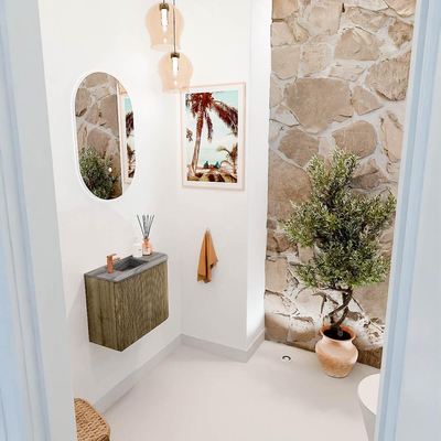 Mondiaz JOYA-DLUX 51.6cm toiletmeubel - ronding rechts kleur Dusk - Wastafel FAYE positie Links 1 kraangat kleur Sombra.