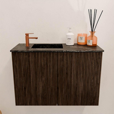 Mondiaz JOYA-DLUX 60cm meuble de salle de bains - couleur Walnut - Vasque FAYE position Gauche 1 trou de robinet couleur Lava.