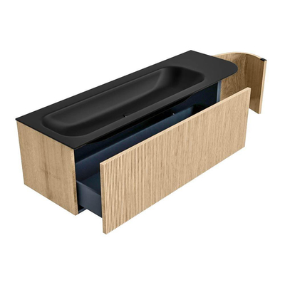 MONDIAZ KURVE Meuble de salle de bains 145 cm avec module 25 R couleur Oak avec 1 tiroir et 1 porte. Lavabo BIG LARGE gauche sans trou de robinet Urban.