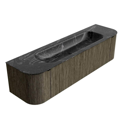 Mondiaz KURVE-DLUX Badkamermeubelset - 170x46x40cm - 1 lade - 2 deuren - wastafel solid surface - midden - zonder kraangat - Shadow