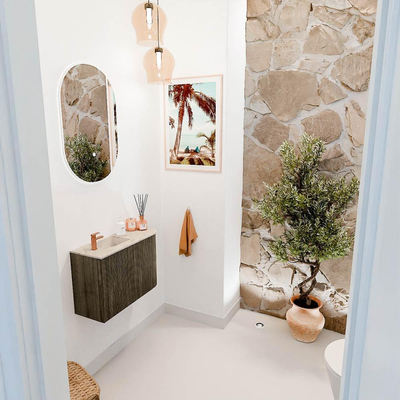 Mondiaz JOYA-DLUX 61.6cm toiletmeubel - ronding rechts kleur Shadow - Wastafel FAYE positie Links 1 kraangat kleur Frappe.