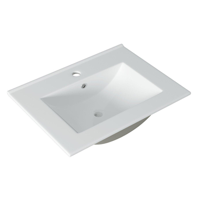 Saniclass Chaci Meuble de salle de bain - 60x45x55cm - lavabo en céramique brillant blanc - 1 vasque - 1 trou de robinet - 2 tiroirs - noir mat