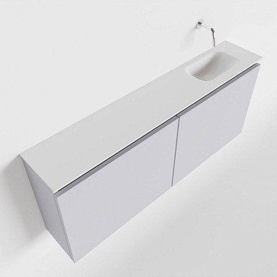 MONDIAZ TURE Toiletmeubel 120x23x50cm met 0 kraangaten 2 deuren cale mat Wastafel Eden rechts Solid Surface Wit