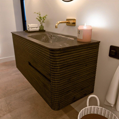Mondiaz CIRO-DLUX Ensemble de meubles de salle de bains - 110x45x50cm - lavabo solid surface Lava - 1 vasque à droite - sans trous de robinet - 2 tiroirs - Shadow