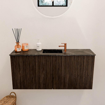 Mondiaz JOYA-DLUX 90cm toiletmeubel - kleur Walnut - Wastafel FAYE positie Midden 1 kraangat kleur Lava.