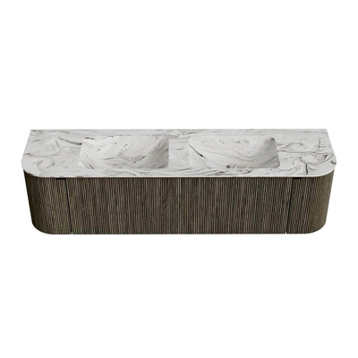 Mondiaz KURVE-DLUX Badkamermeubelset - 170x46x40cm - 1 lade - 2 deuren - wastafel solid surface - dubbel - 2 kraangaten - Shadow