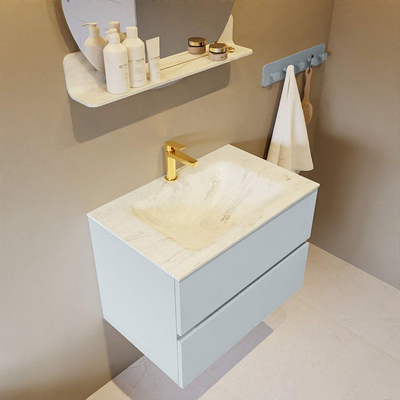 Mondiaz VICA-DLUX Ensemble de meuble de salle de bain - 70cm - meuble sous-vasque argile - 2 tiroirs - lavabo encastré nuage milieu - 1 trou de robinet - version haute 60cm - opalo