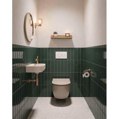 QeramiQ Dely Ensemble de toilette - réservoir encastré Qeramiq Flush - abattant slim - plaque de commande blanche mate en métal - boutons ronds - beige