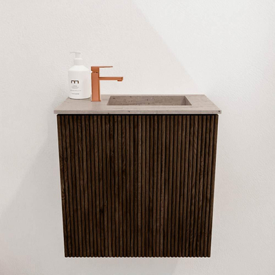 Mondiaz JOYA-DLUX 40cm toiletmeubel - kleur Walnut - Wastafel FAYE positie Rechts 1 kraangat kleur Saba.