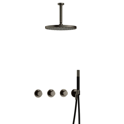 Hotbath Cobber IBS70 Regendoucheset - inbouw - 15cm plafondarm - 30cm ronde hoofddouche - staafhanddouche - mat/glans verouderd ijzer (zwart)