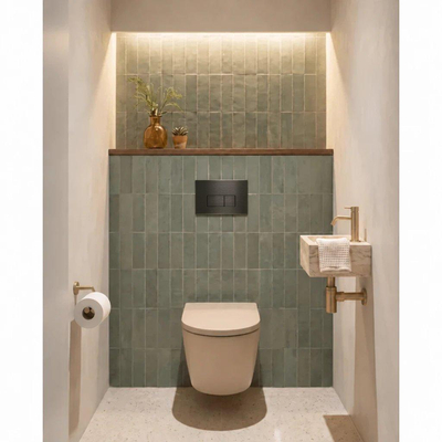 QeramiQ Dely Ensemble WC - réservoir encastré Qeramiq Flush - abattant 35mm - plaque de commande métal gunmetal - boutons rectangulaires - beige