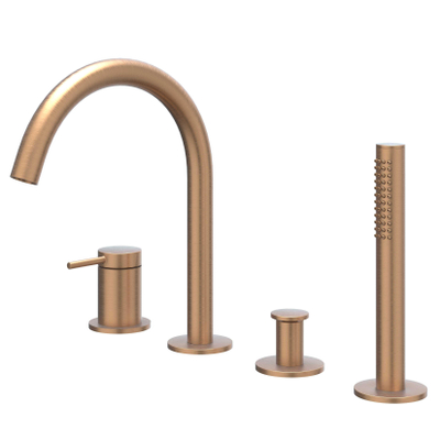 IVY Bond Combinaison de rebord de baignoire - 4 voies - mitigeur - bec pivotant - douchette extractible - cuivre brossé mat PVD