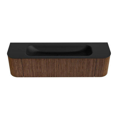 MONDIAZ KURVE 170cm Meuble salle de bain avec module 25 G et D - couleur Walnut - 1 tiroir - 2 portes - vasque BIG LARGE centre - 2 trous de robinet - Urban