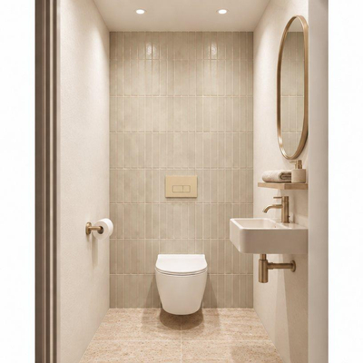 Adema Salina 2.0 Toiletset - 48.5x36x32cm - diepspoel - spoelrandloos - QeramiQ inbouwreservoir - softclose - quickrelease - toiletzitting - beige kunststof bedieningsplaat - rechthoekige knoppen - wit