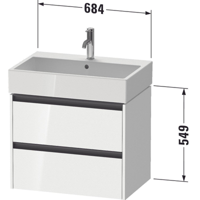 Duravit ketho meuble 2 vasques avec 2 tiroirs 68.4x46x54.9cm avec poignées anthracite blanc brillant