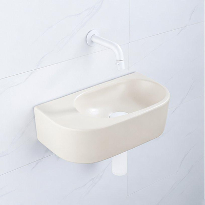 QeramiQ Fuente fonteinset – halfrond – 40x21.5x12 cm – keramiek beige – zonder kraangat – mat witte kraan