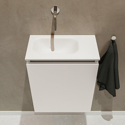 MONDIAZ TURE Kit lave-mains - 40x23x50cm - 0 trous de robinet - 1 porte - lin mat - Lavabo à gauche - Solid Surface Blanc