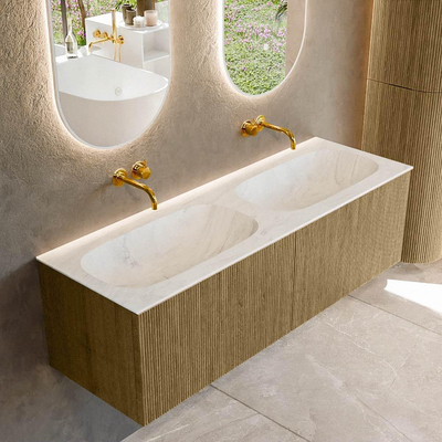 Mondiaz KURVE-DLUX Badkamermeubelset - 140x46x40cm - 2 lade - wastafel solid surface - dubbel - zonder kraangat - Dusk