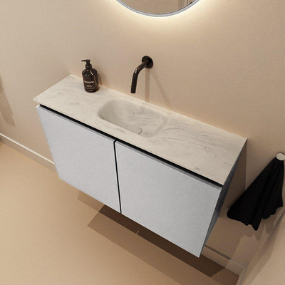 MONDIAZ TURE-DLUX Meuble de toilettes 80 cm Plata. Lavabo EDEN Opalo position milieu. Sans trou de robinet.