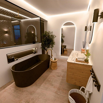 Mondiaz CIRO-DLUX Badkamermeubelset - 120x45x50cm - Solid surface wastafel Glace - 1 wasbak Midden - 1 kraangat - 2 lades - Oak