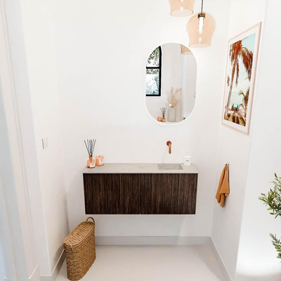 Mondiaz JOYA-DLUX 100cm toiletmeubel - kleur Walnut - Wastafel FAYE positie Rechts Zonder kraangat kleur Opalo.