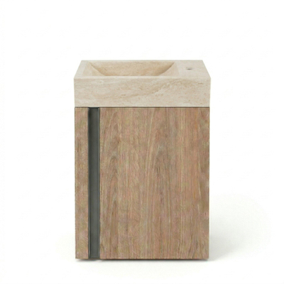 Saniclass Chaci Toiletmeubelset - 40x65cm - 1 deur - 1 kraangat - rechts - fontein travertine - eiken