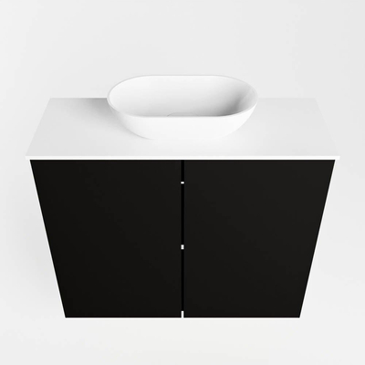 Mondiaz Fowy Toiletmeubel - 60x50x23cm - urban mat - 0 kraangaten - wasbak midden - 2 deuren - solid surface - blad MDF - wasbak: wit