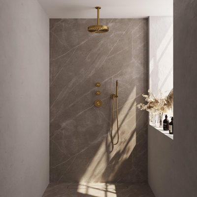 BRAUER Stripe Douche de tête thermostatique encastrée - SET 03 - pomme de douche 25cm - bras plafond - douchette sur barre - flexible de douche - coude mural - or brossé PVD