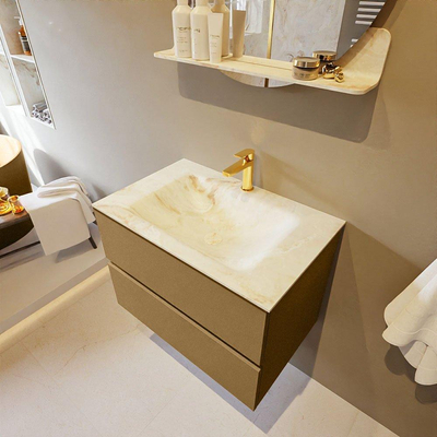 Mondiaz VICA-DLUX Ensemble de meuble de salle de bain - 70cm - meuble sous-vasque oro - 2 tiroirs - lavabo encastré cloud milieu - 1 trou de robinet - version haute de 60cm - frape