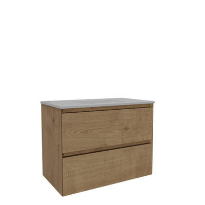 Saniclass Holz Atelier Ensemble meuble de salle de bains - 80x45x60cm - 2 tiroirs - 1 lavabo - 1 trou de robinet - trop-plein - Chêne naturel